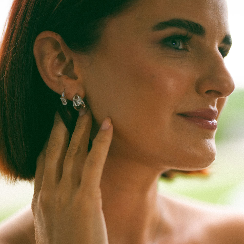 Chunky Baguette Illusion Stud Earrings