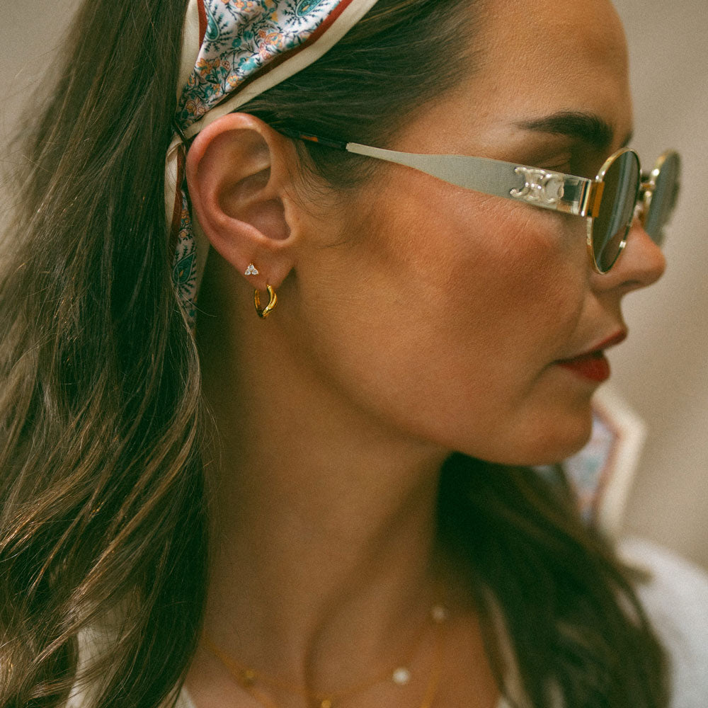 Petite 3-Stone Triangle Studs