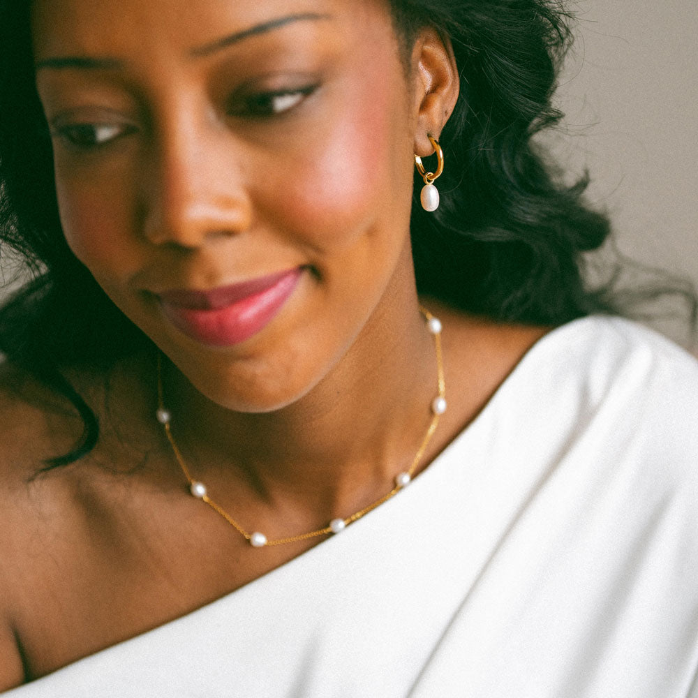 Large Irregular Hoops with Pearl Pendant