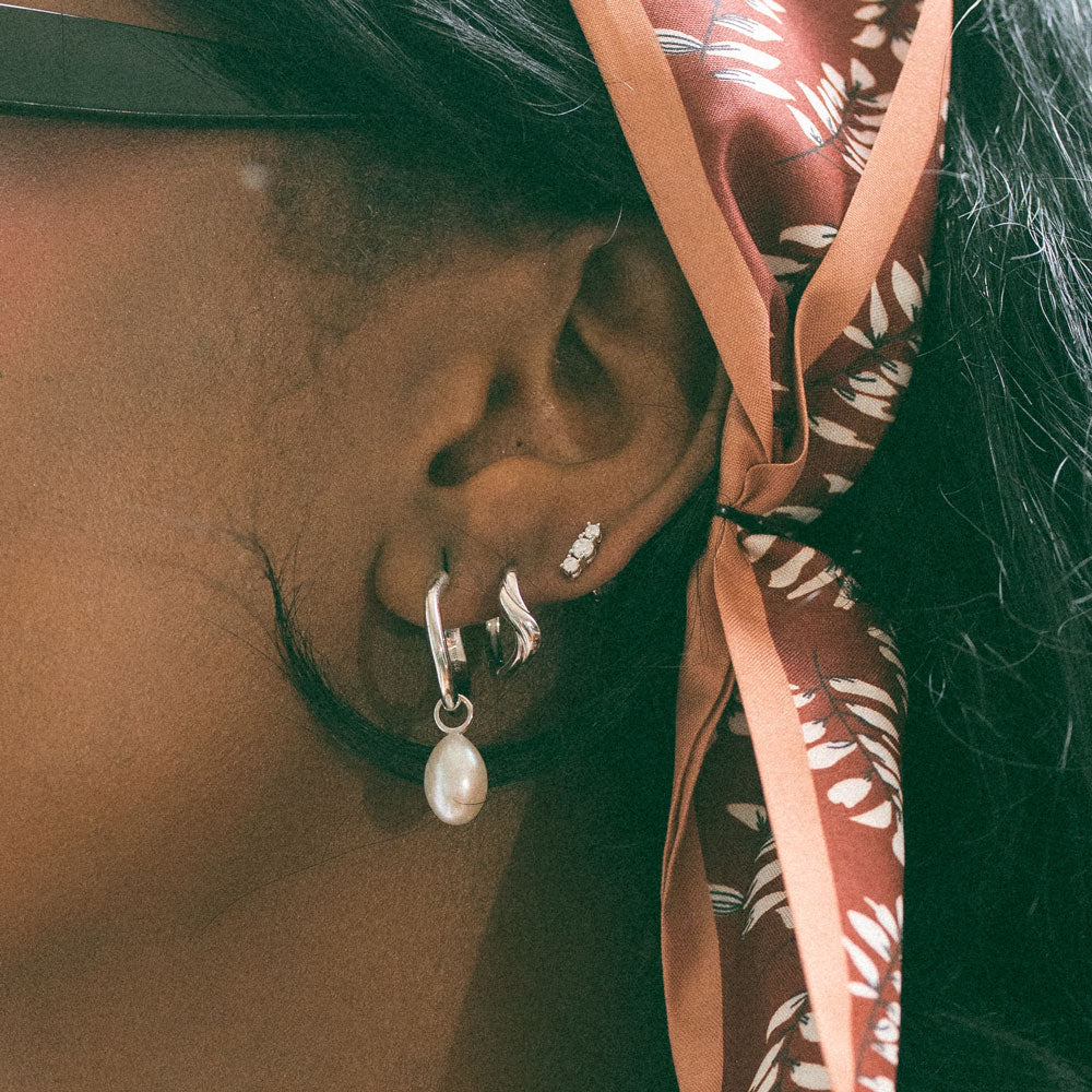 Large Irregular Hoops with Pearl Pendant