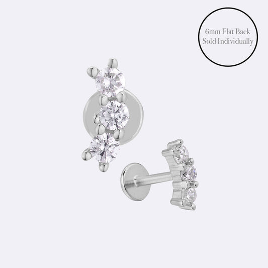 Three Stone Flat Back Piercing Stud