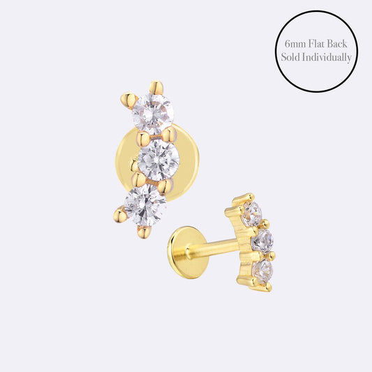 Three Stone Flat Back Piercing Stud