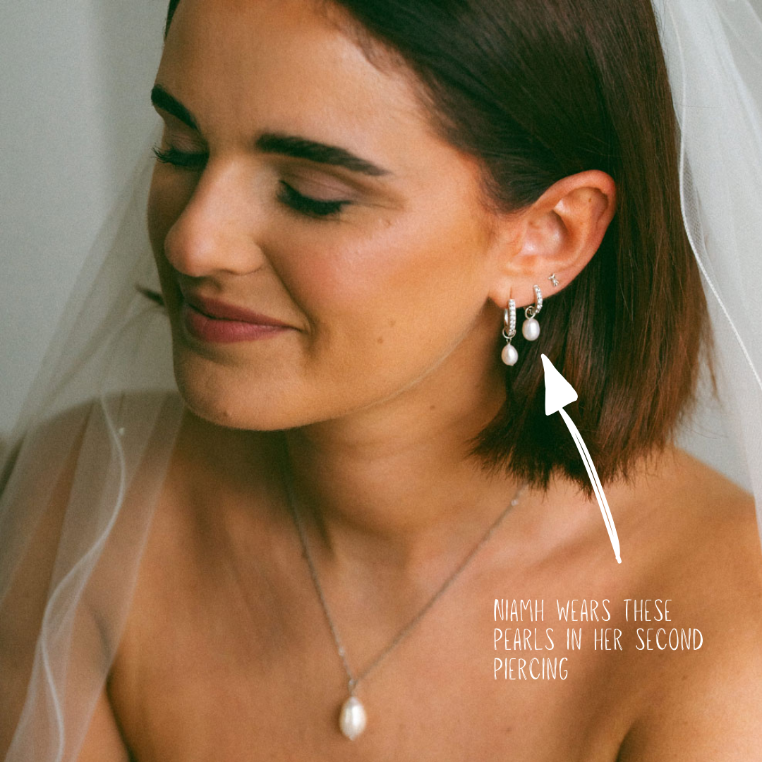 Sparkle Pearl Drop Huggie Hoop Earrings