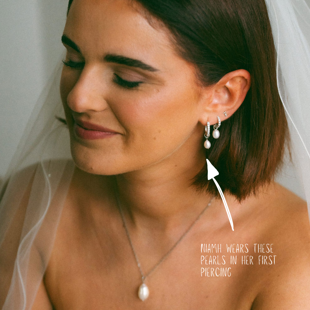 Sparkle Pearl Drop Hoop Earrings