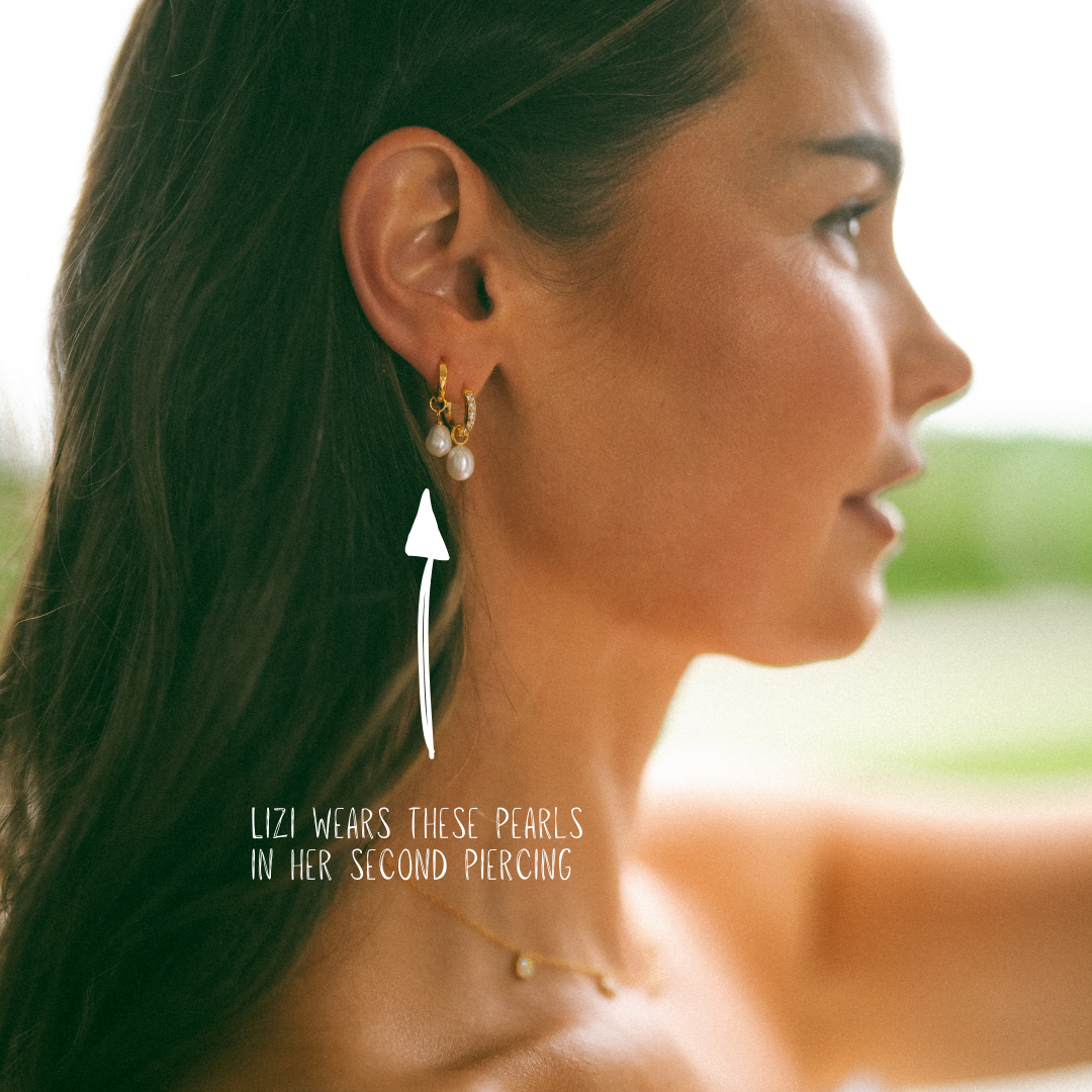 Pearl Drop Huggie Hoop Earrings