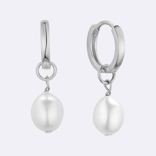 Pearl Drop Huggie Hoop Earrings