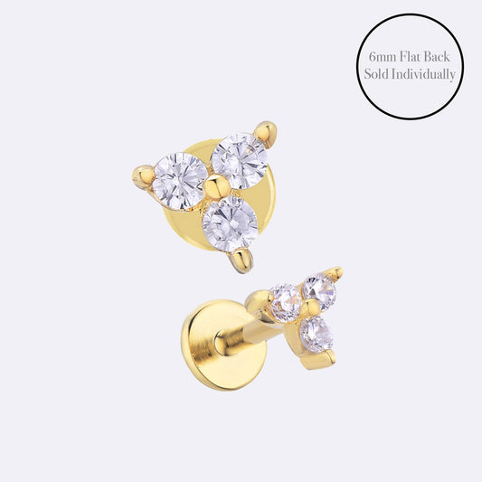 3-Stone Triangle Flat Back Piercing Stud