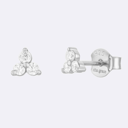 Petite 3-Stone Triangle Studs