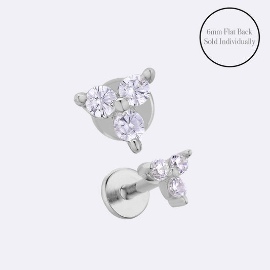 3-Stone Triangle Flat Back Piercing Stud