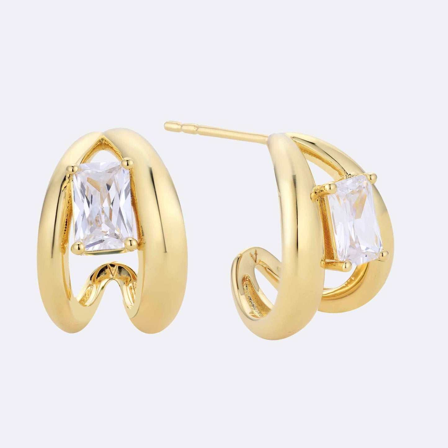 Chunky Baguette Illusion Stud Earrings