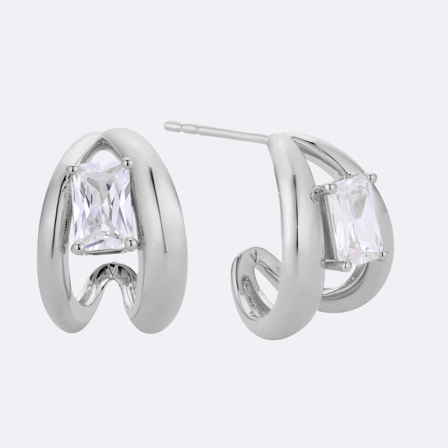 Chunky Baguette Illusion Stud Earrings