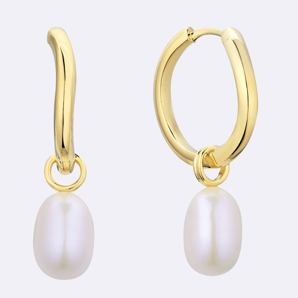 Large Irregular Hoops with Pearl Pendant