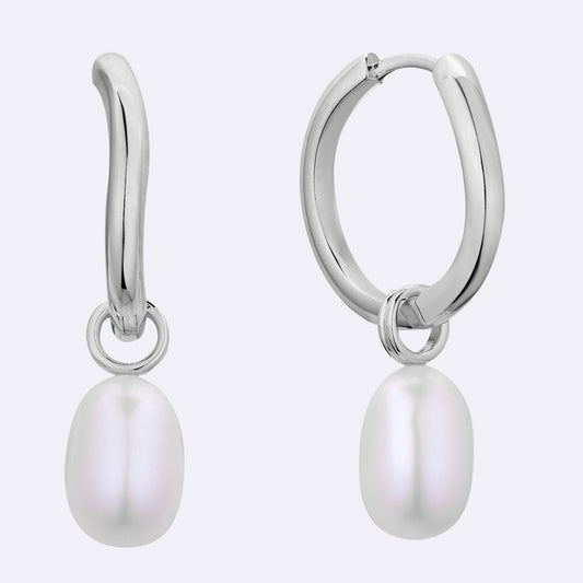 Large Irregular Hoops with Pearl Pendant