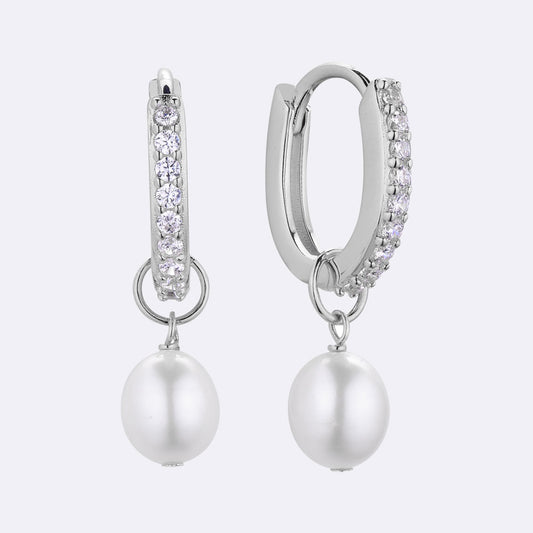 Sparkle Pearl Drop Hoop Earrings