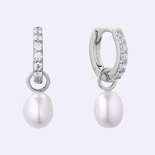 Sparkle Pearl Drop Huggie Hoop Earrings