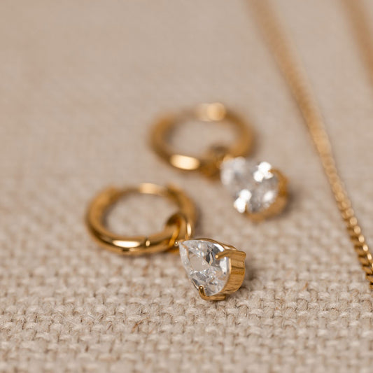 2-in-1 Pear Solitaire Charm Hoops
