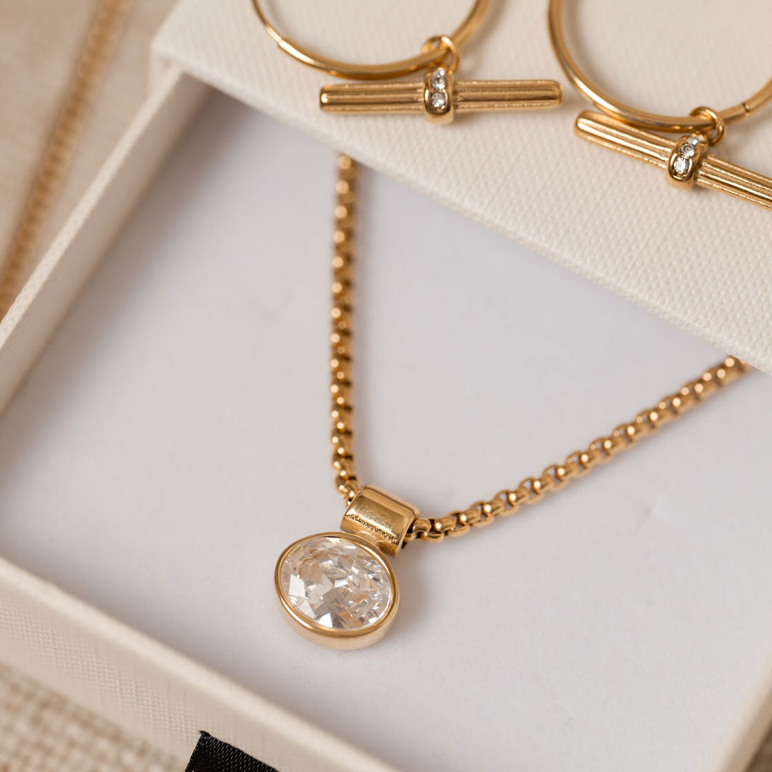 Bezel Stone Link Necklace