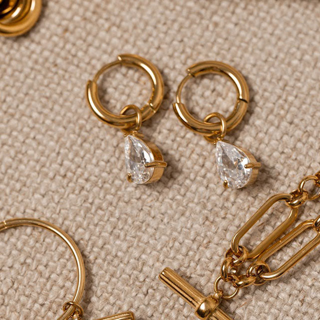 2-in-1 Pear Solitaire Charm Hoops