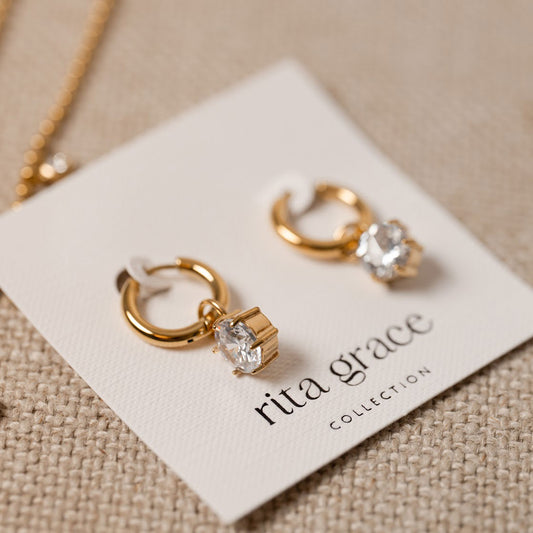 2-in-1 Solitaire Charm Hoops