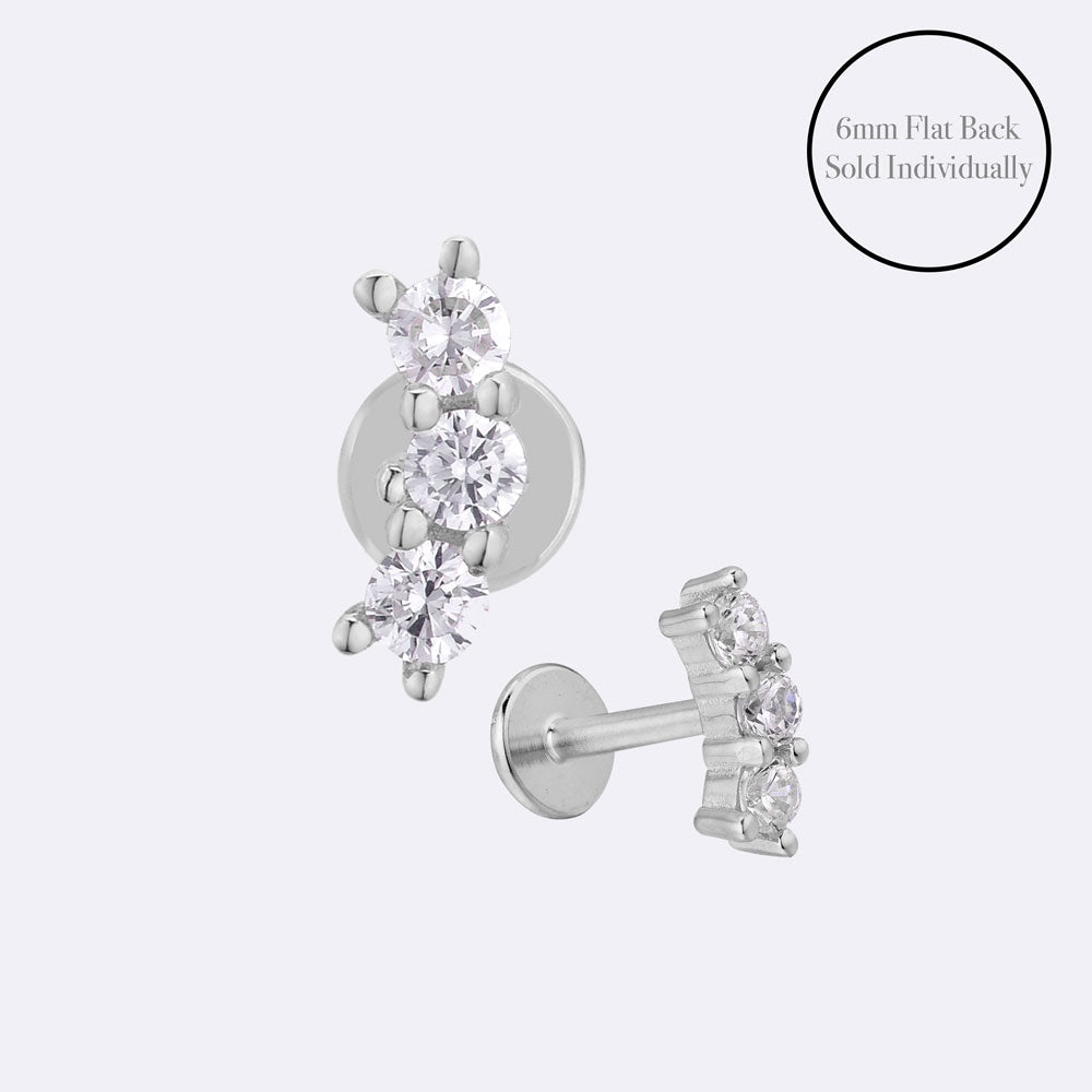 Three Stone Flat Back Piercing Stud