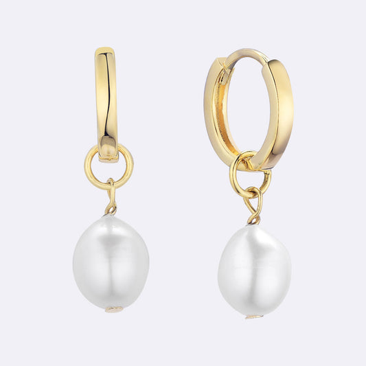 Pearl Drop Huggie Hoop Earrings