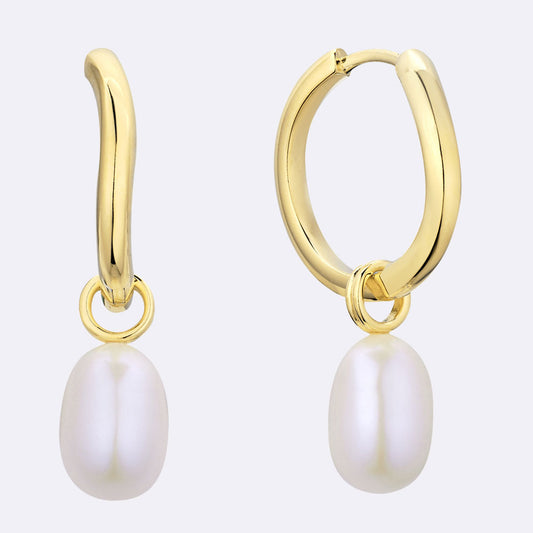 Large Irregular Hoops with Pearl Pendant