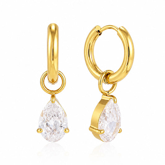 2-in-1 Pear Solitaire Charm Hoops