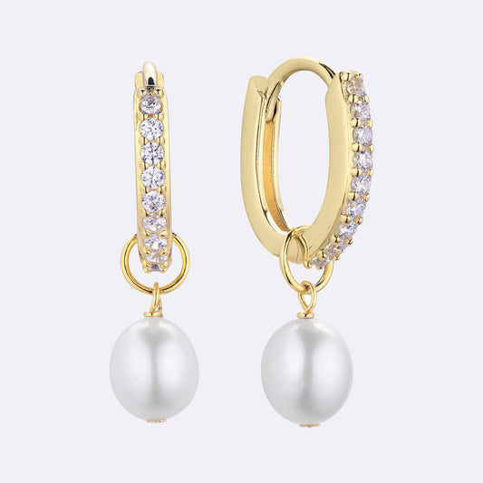 Sparkle Pearl Drop Hoop Earrings