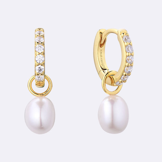 Sparkle Pearl Drop Huggie Hoop Earrings